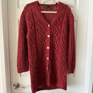 Vintage Carole Little Open Knit Cardigan Sweater Red M